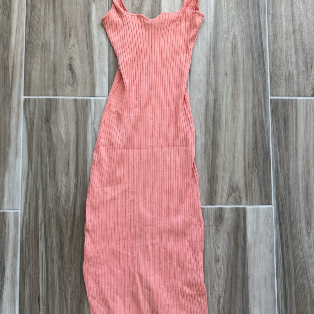 Double Zero Coral Ribbed Midi Dress